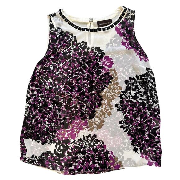 Dana Buchman Tops - DANA BUCHMAN SLEEVELESS SHEER BLOUSE TANK TOP EMBELLISHED COLLAR PURPLE BLACK M